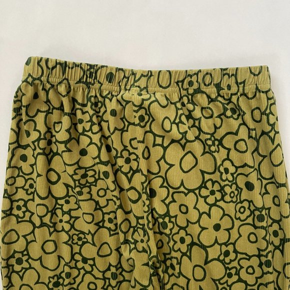 Cider Green Flower Velvet Wide-Leg Flare Pants Funky Retro 70s Loungewear Large - Picture 4 of 6